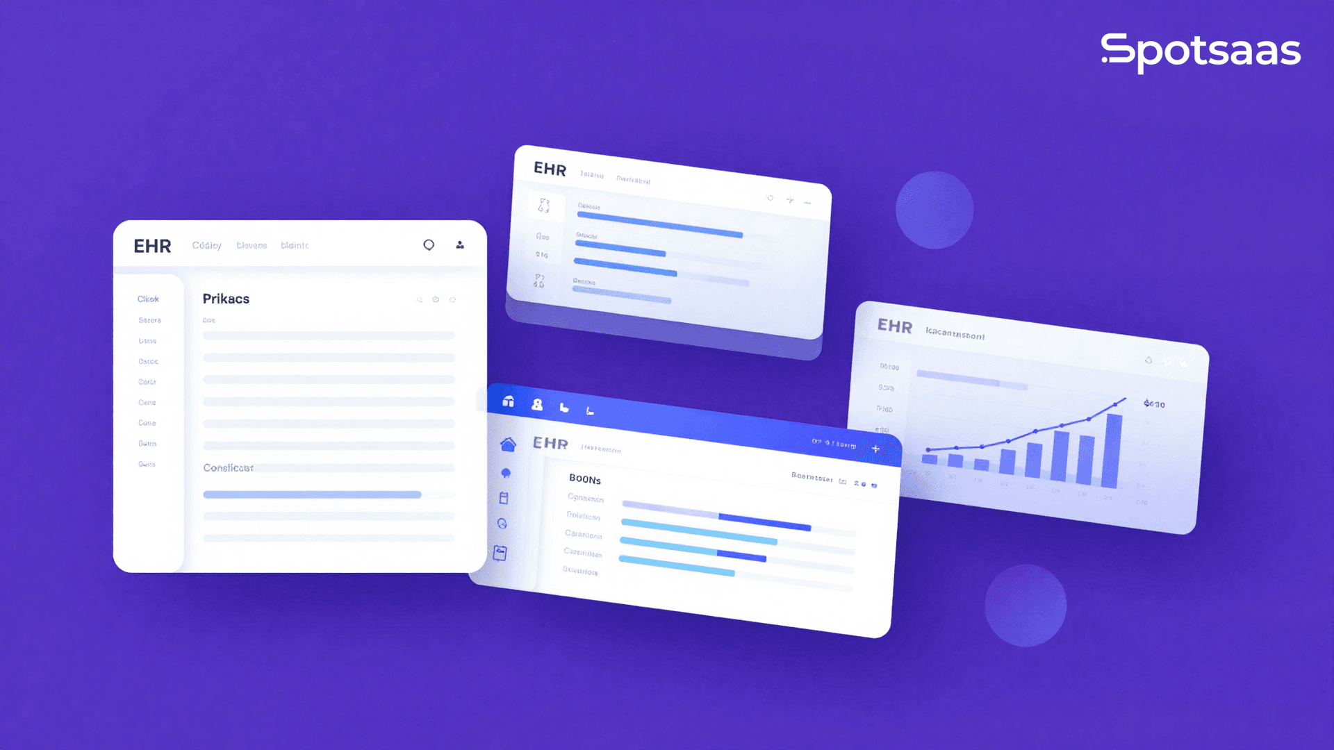 EHR software comparison dashboard illustration with Spotsaas logo