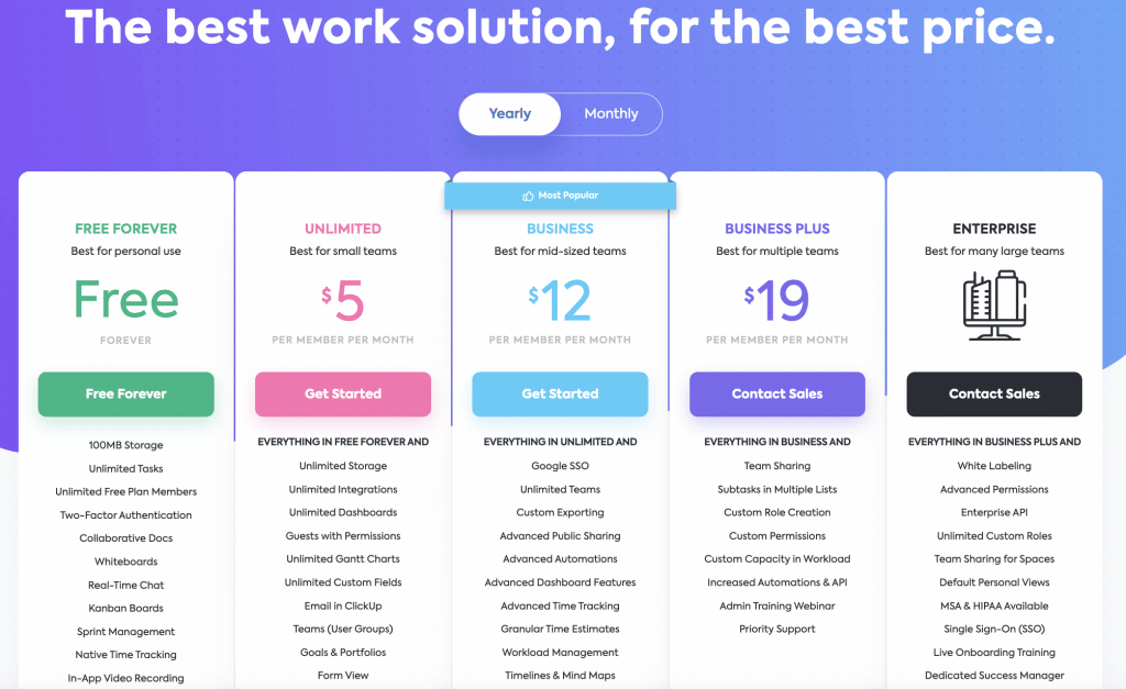 ClickUp Pricing - Best Task management tool