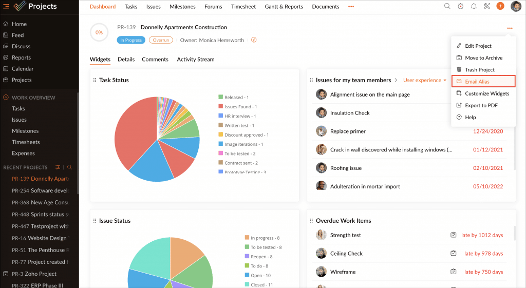 Zoho Projects - Best Real Estate Project management tool