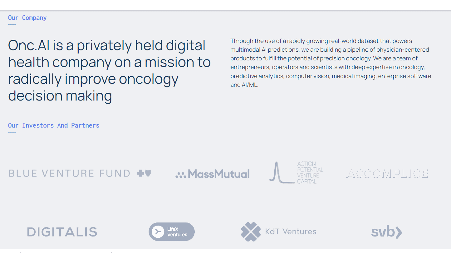 Onc.ai-  digital health company - raise $25 Million funding