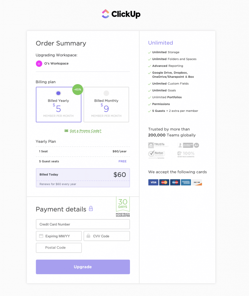 Simple payment page as part of payment gateway software