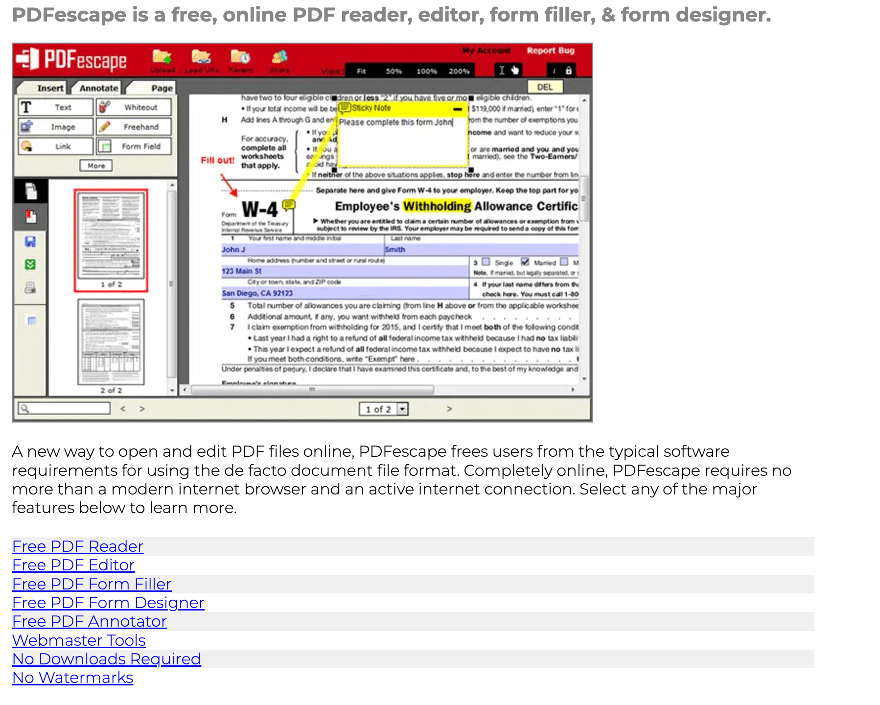 PDFescape Features