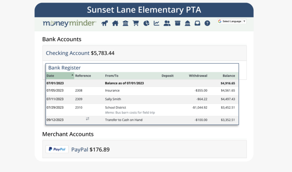 MoneyMinder features