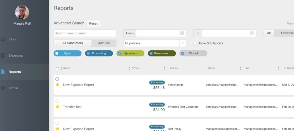 Expense reports of Expensify Software