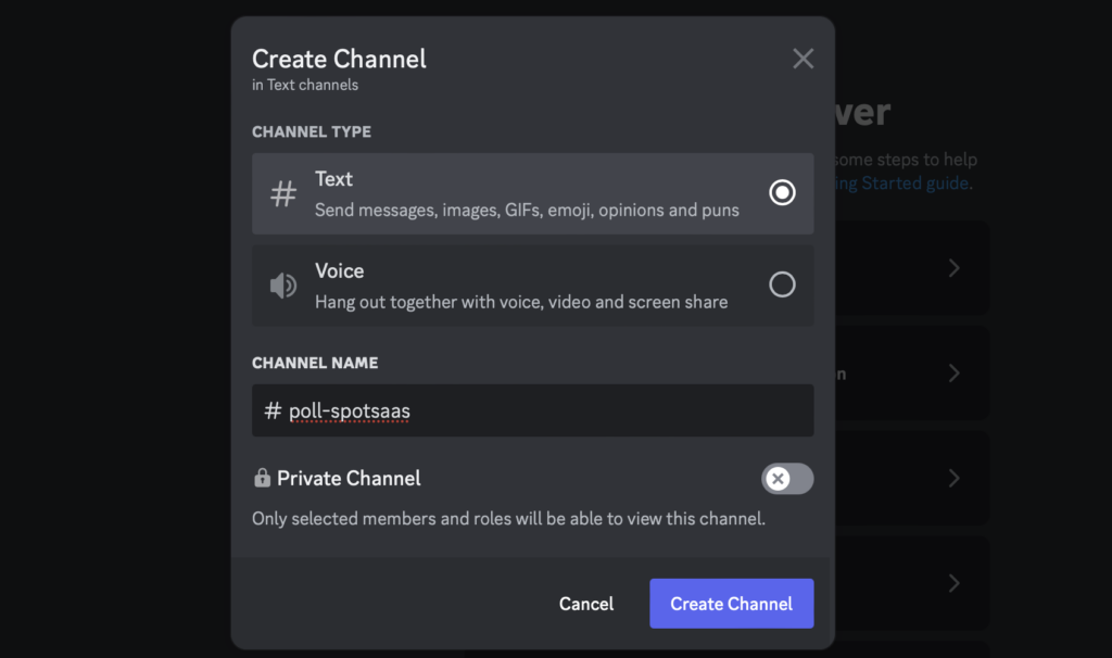 Creating Text Channel